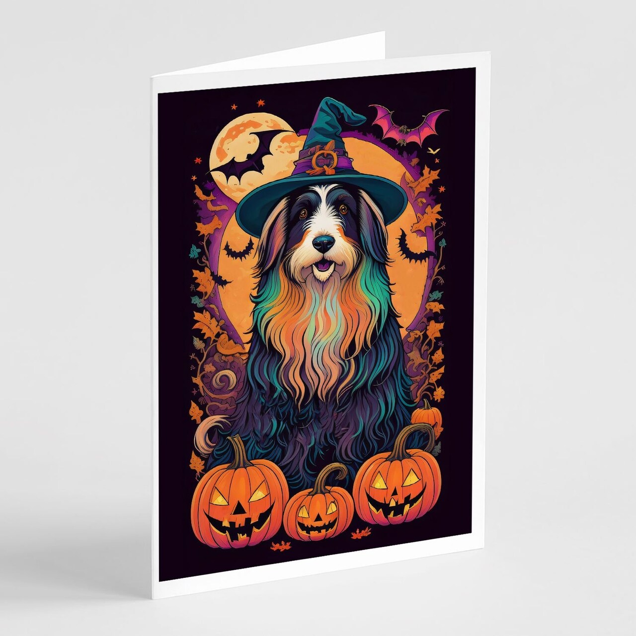Edge Collections - 5" x 7" - Multicolor - Bearded Collie Halloween Greeting Cards Blank Cards with Envelopes - 8 Pieces